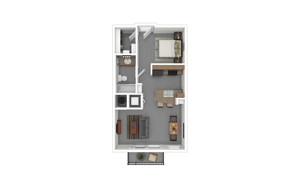 A2 1 Bed 1 Bath Floorplan