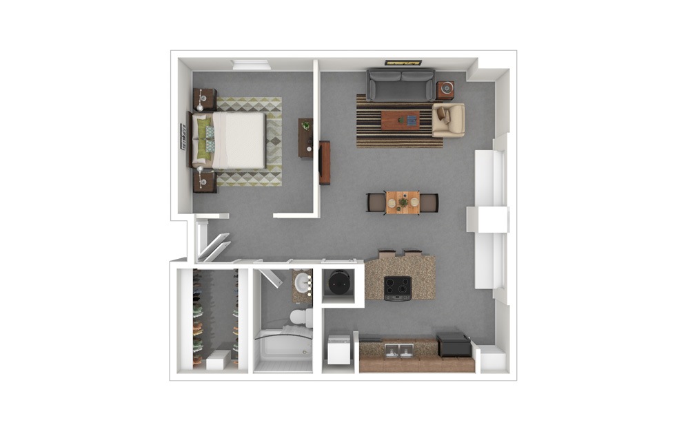 A6T 1 Bed 1 Bath Floorplan