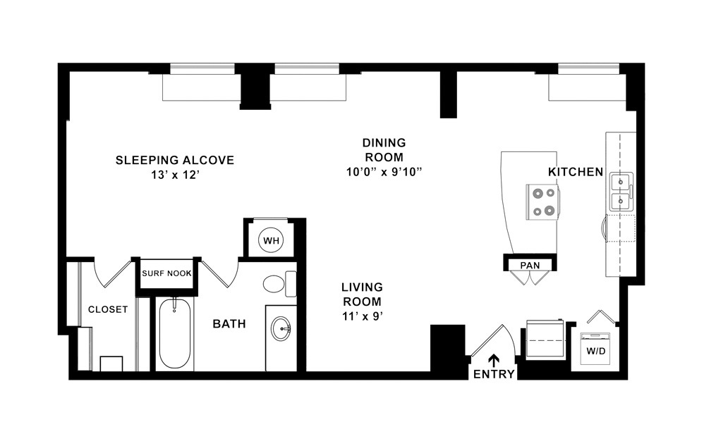A8T 1 Bed 1 Bath Floorplan