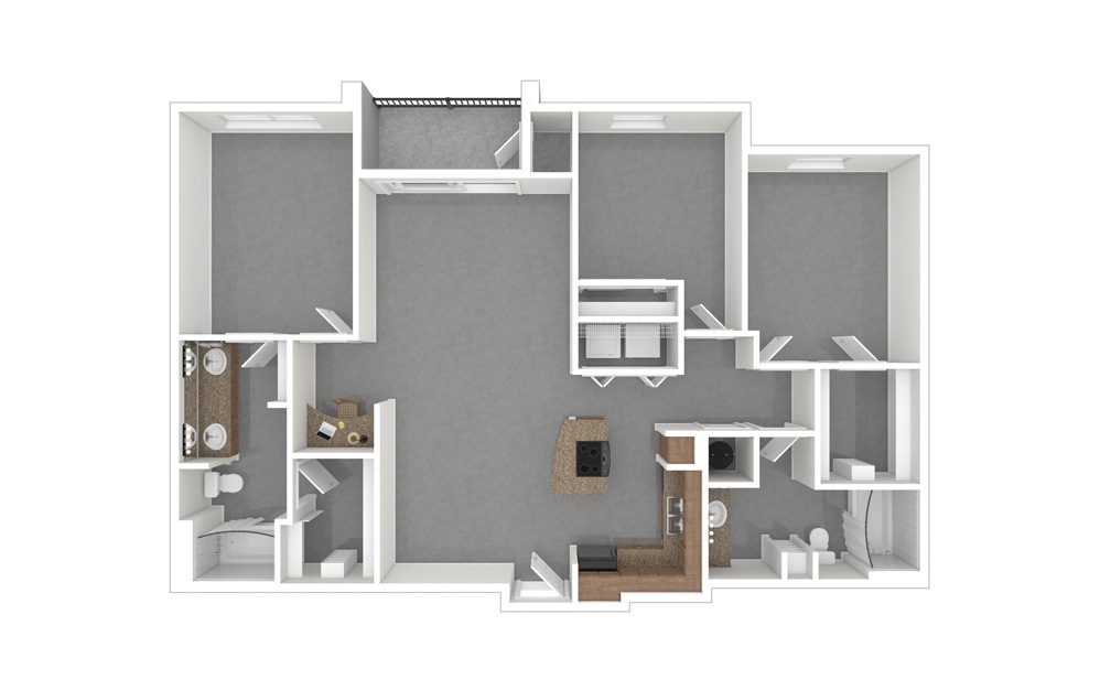 C1 3 Bed 2 Bath Floorplan