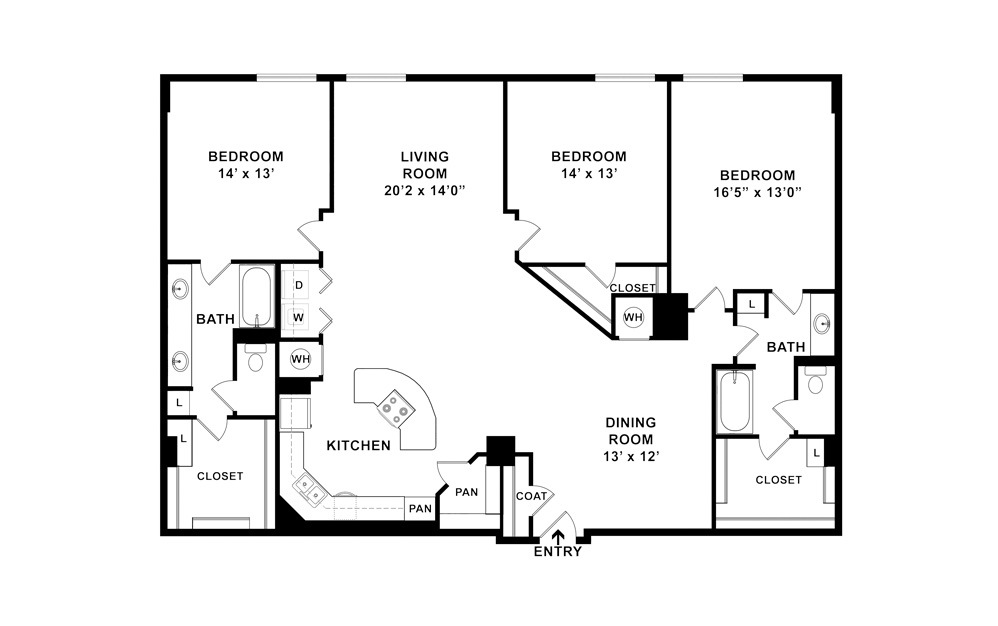 C2T 3 Bed 2 Bath Floorplan