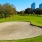 Gold course view and Houston's skyline