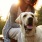 Woman with pet dog in a park